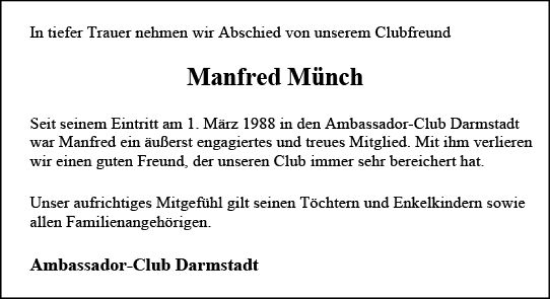 Traueranzeige von Manfred Münch von Darmstädter Echo