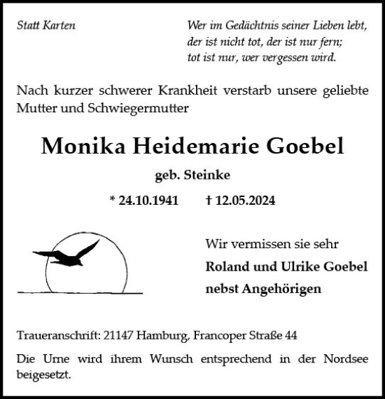 Traueranzeige von Monika Heidemarie Goeliel von Allgemeine Zeitung Mainz