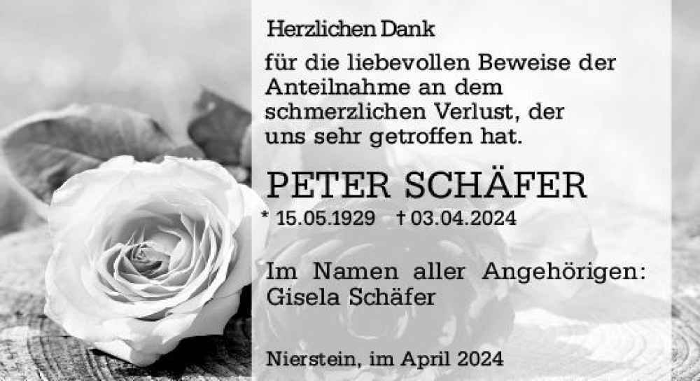  Traueranzeige für Peter Schäfer vom 04.05.2024 aus Allgemeine Zeitung Mainz