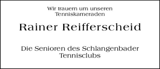 Traueranzeige von Rainer Reifferscheid von Wiesbadener Kurier