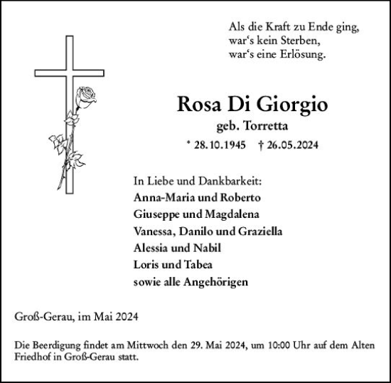Traueranzeige von Rosa Di Giorgio von Groß-Gerauer Echo