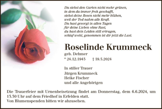 Traueranzeige von Roselinde Krummeck von Groß-Gerauer Echo