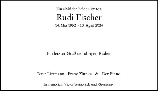 Traueranzeige von Rudi Fischer von Rüsselsheimer Echo