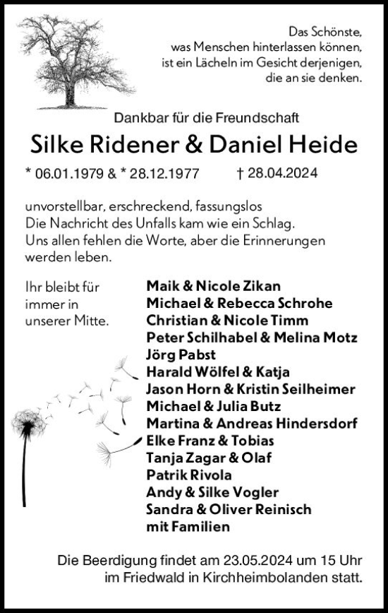 Traueranzeige von Silke Ridener von Allgemeine Zeitung Mainz