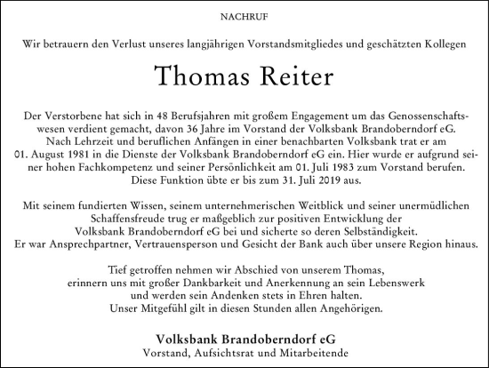 Traueranzeige von Thomas Reiter von Wetzlarer Neue Zeitung