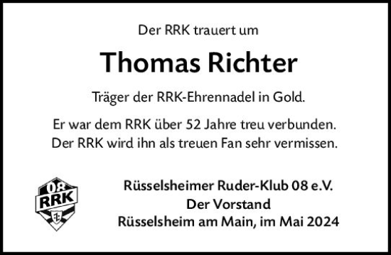Traueranzeige von Thomas Richter von Rüsselsheimer Echo