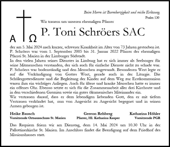 Traueranzeige von Toni Schröers von Nassauische Neue Presse