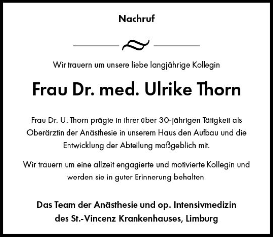 Traueranzeige von Ulrike Thorn von Nassauische Neue Presse