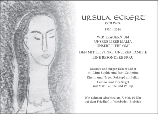 Traueranzeige von Ursula Eckert von Wiesbadener Kurier