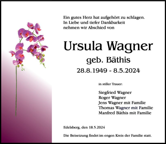 Traueranzeige von Ursula Wagner von Weilburger Tageblatt
