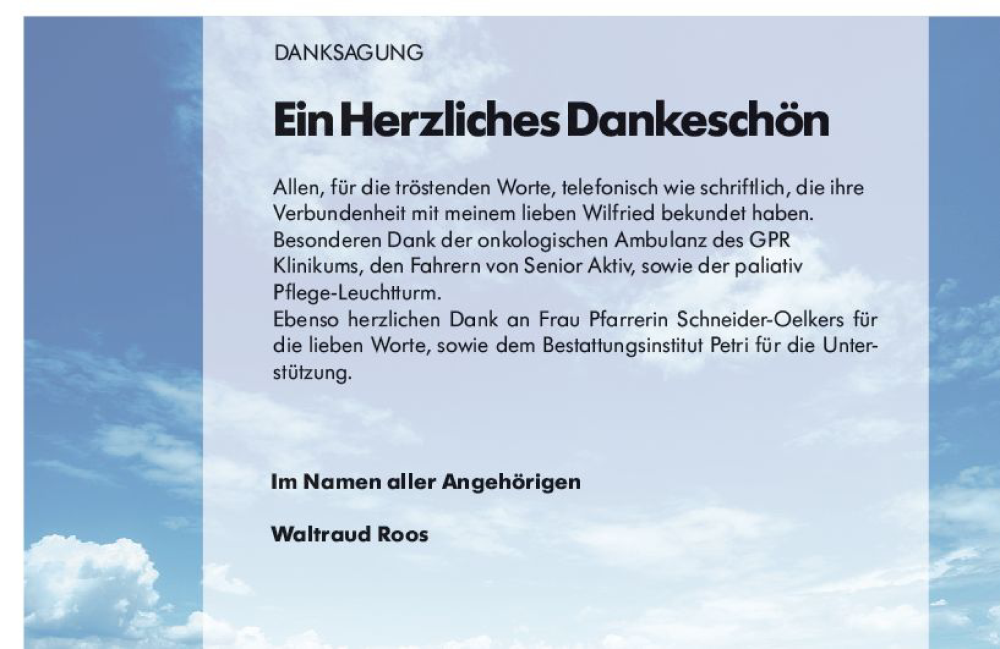  Traueranzeige für Wilfried  vom 25.05.2024 aus Rüsselsheimer Echo