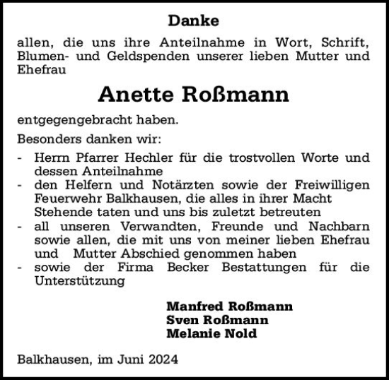 Traueranzeige von Anette Roßmann von Darmstädter Echo