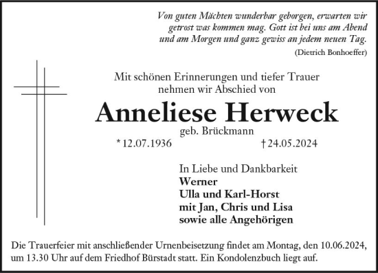 Traueranzeige von Anneliese Herweck von Starkenburger Echo