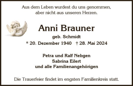 Traueranzeige von Anni Brauner von Wiesbadener Kurier