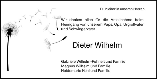 Traueranzeige von Dieter Wilhelm von Hochheimer Zeitung
