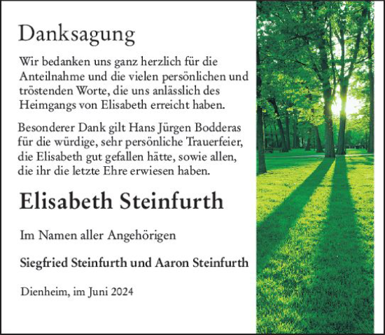 Traueranzeige von Elisabeth Steinfurth von Allgemeine Zeitung Mainz