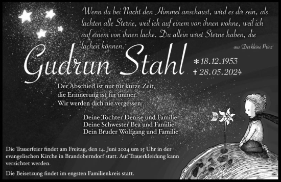Traueranzeige von Gudrun Stahl von Wetzlarer Neue Zeitung