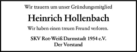 Traueranzeige von Heinrich Hollenbach von Darmstädter Echo