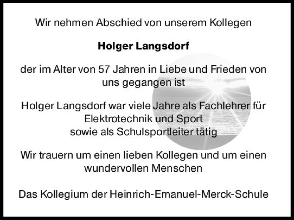  Traueranzeige für Holger Langsdorf vom 14.06.2024 aus Darmstädter Echo