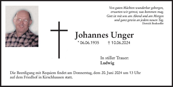 Traueranzeige von Johannes Unger von Starkenburger Echo