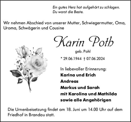 Traueranzeige von Karin Poth von Darmstädter Echo