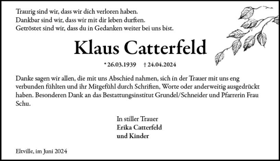 Traueranzeige von Klaus Catterfeld von Rheingau Kurier