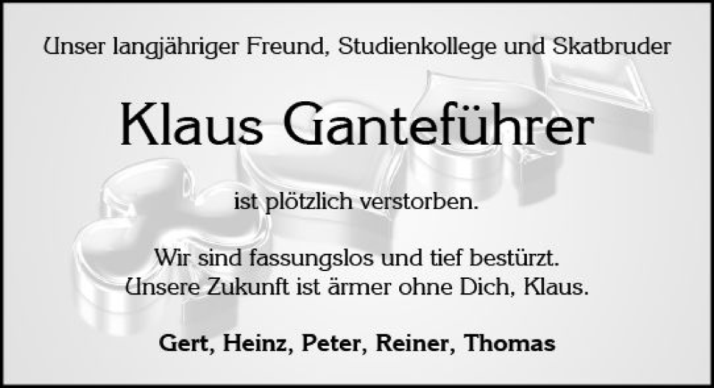  Traueranzeige für Klaus Ganteführer vom 08.06.2024 aus Wiesbadener Kurier
