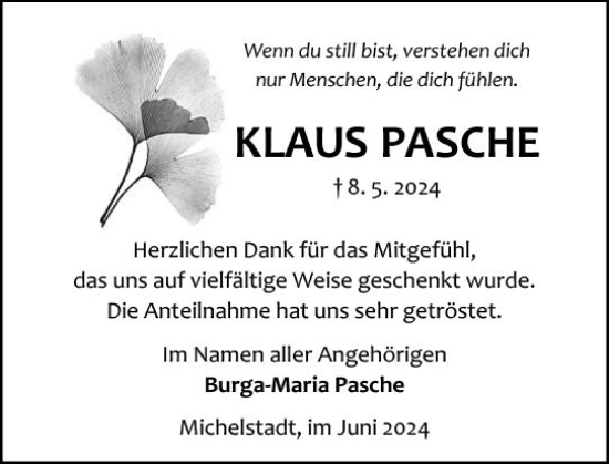 Traueranzeige von Klaus Pasche von Odenwälder Echo