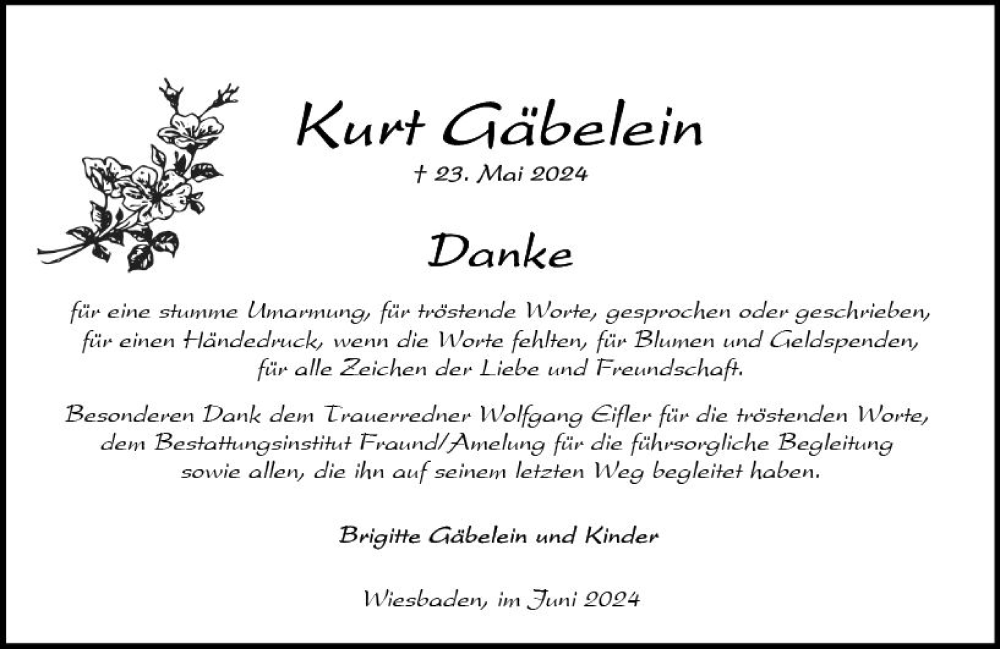  Traueranzeige für Krt Gäbelein vom 22.06.2024 aus Wiesbadener Kurier