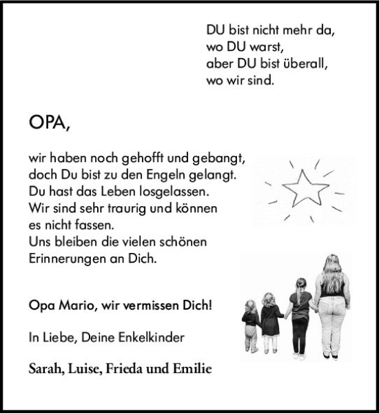 Traueranzeige von Opa Mario  von Wetzlarer Neue Zeitung