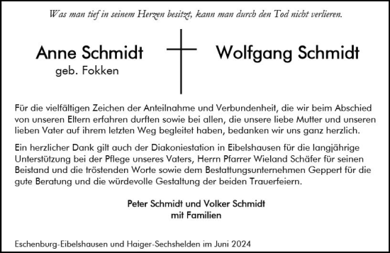 Traueranzeige von Wolfgang Schmidt von Dill Block