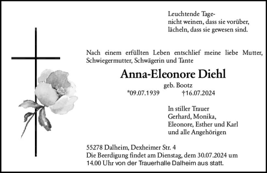 Traueranzeige von Anna-Eleonore Diehl von Allgemeine Zeitung Mainz