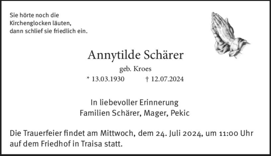 Traueranzeige von Annytilde Schärer von Darmstädter Echo