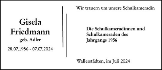 Traueranzeige von Gisela Friedmann von Groß-Gerauer Echo