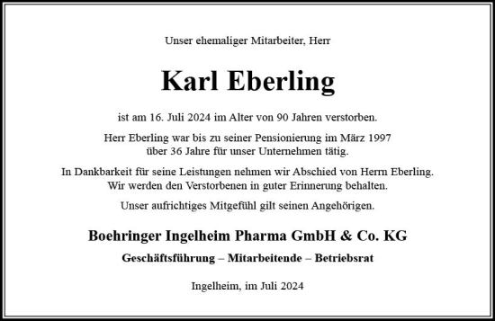 Traueranzeige von Karl Eberling von Allgemeine Zeitung Rheinhessen-Nahe
