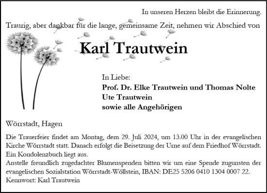 Traueranzeige von Karl Trautwein von Allgemeine Zeitung Alzey