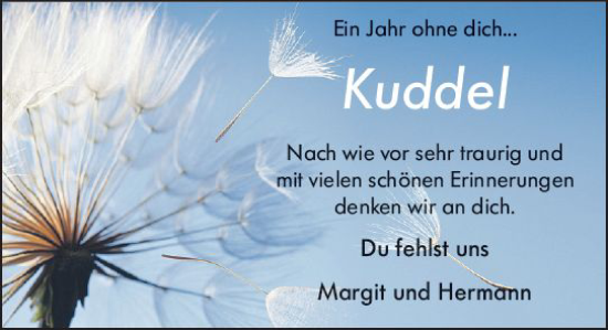 Traueranzeige von Kuddel  von Wetzlarer Neue Zeitung