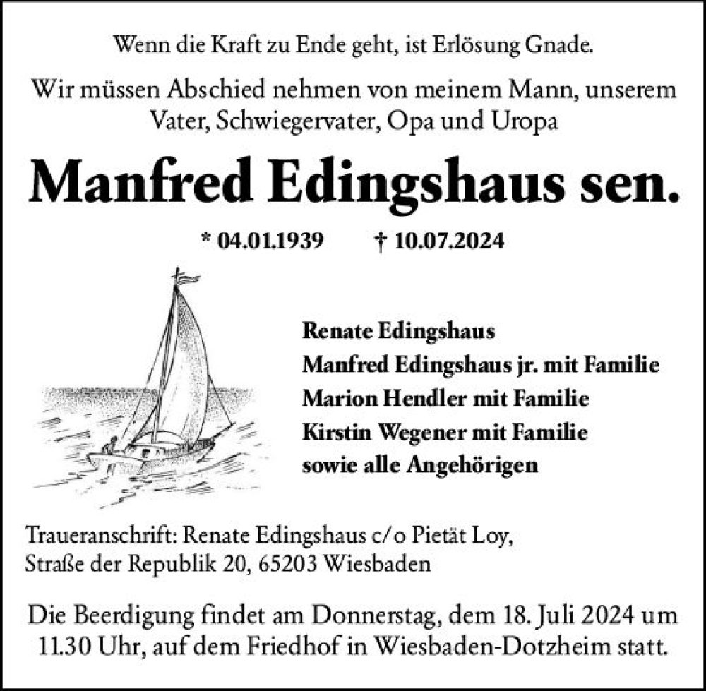  Traueranzeige für Manfred Edingshaus vom 13.07.2024 aus Wiesbadener Kurier