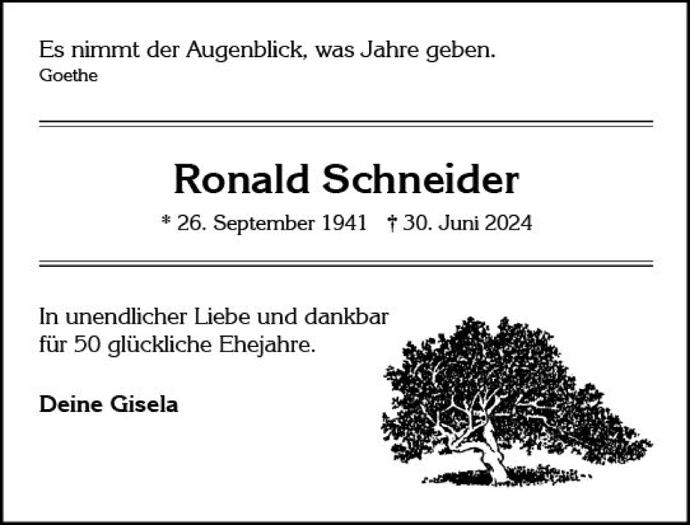 Traueranzeige für Ronald Schneider vom 13.07.2024 aus Wiesbadener Kurier