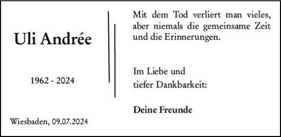 Traueranzeige von Uli Andrée von Wiesbadener Kurier