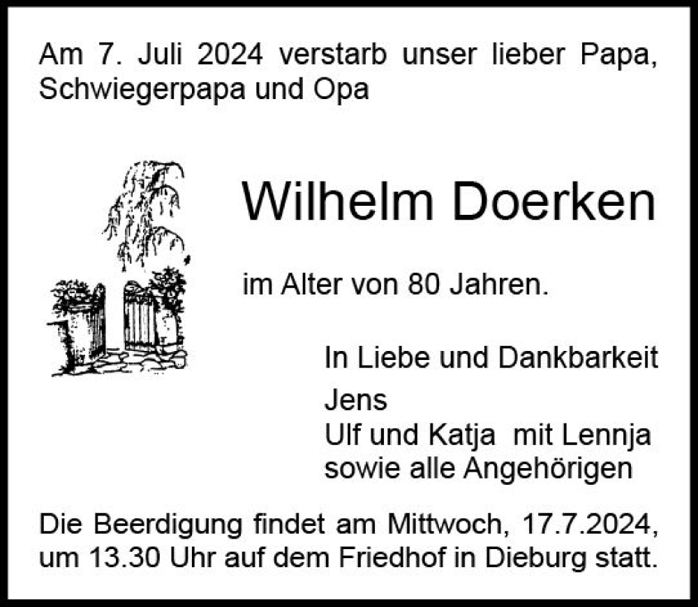  Traueranzeige für Wilhelm Doerken vom 13.07.2024 aus Darmstädter Echo