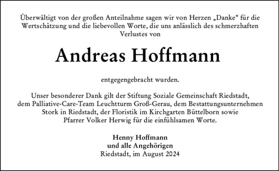 Traueranzeige von Andreas Hoffmann von Groß-Gerauer Echo