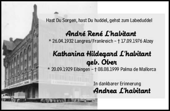 Traueranzeige von Andre Rene Lhabitant von Allgemeine Zeitung Rheinhessen-Nahe