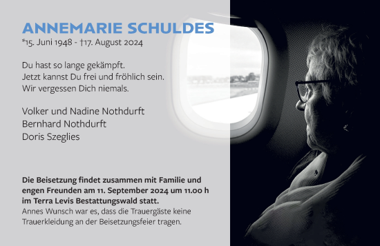 Traueranzeige von Annemarie Schuldes von Wiesbadener Kurier