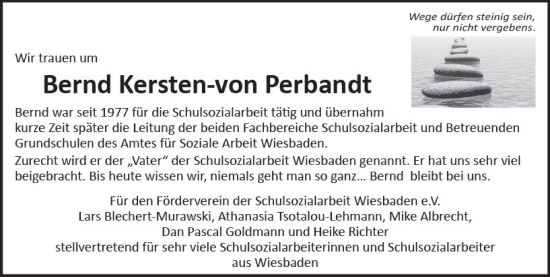 Traueranzeige von Bernd Kersten-von Perbandt von Wiesbadener Kurier