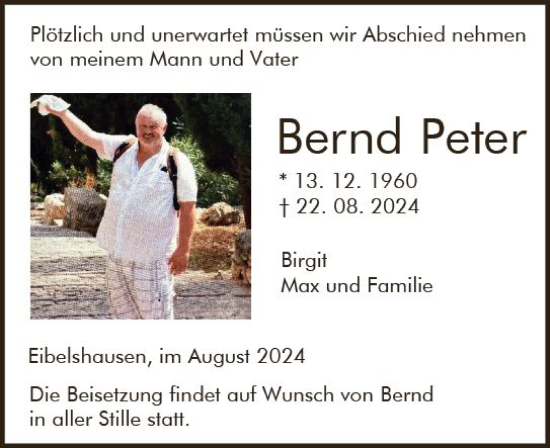 Traueranzeige von Bernd Peter von Dill Block