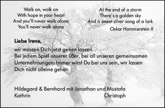 Traueranzeige von Irener  von Allgemeine Zeitung Mainz