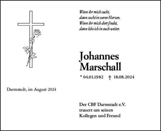 Traueranzeige von Johannes Marschall von Darmstädter Echo