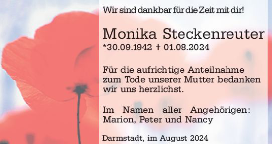 Traueranzeige von Monika Steckenreuter von Darmstädter Echo