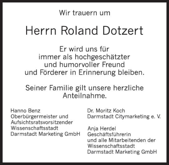 Traueranzeige von Roland Dotzert von Darmstädter Echo